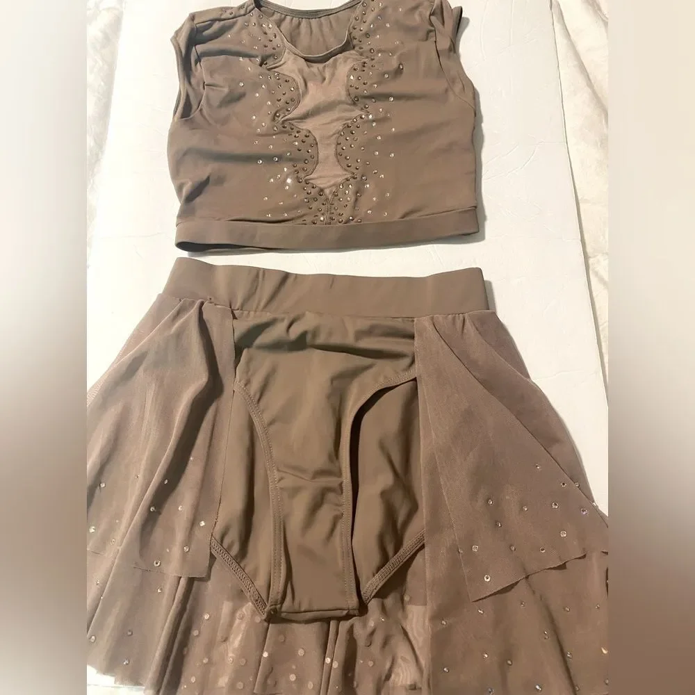 Weissman Ivy Sky Swarovski crystal solo dance taupe 2 piece S10710 S10715 SA MA